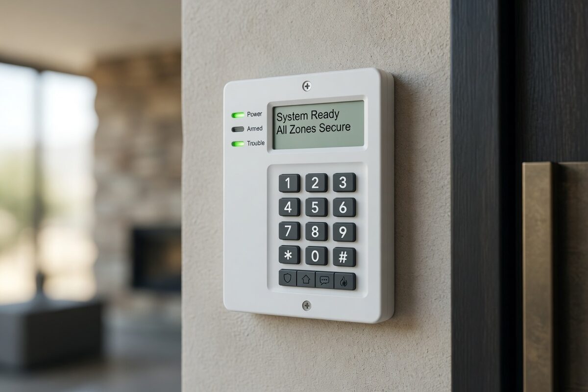 An alarm system keypad and control panel