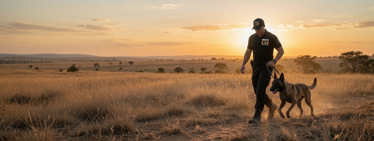 An anti-poaching K9 team on patrol in the bushveld