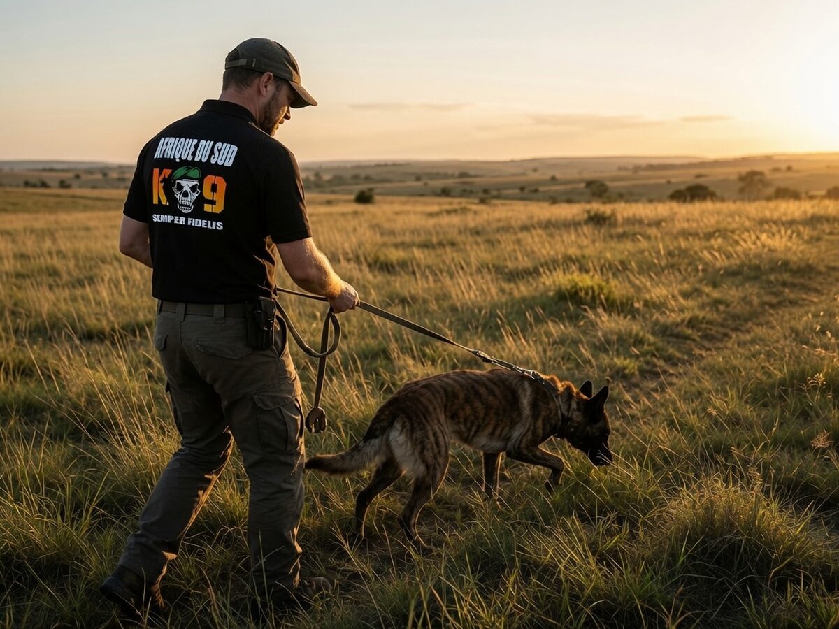 A Recon Tracker Team handler following a scent trail through bush