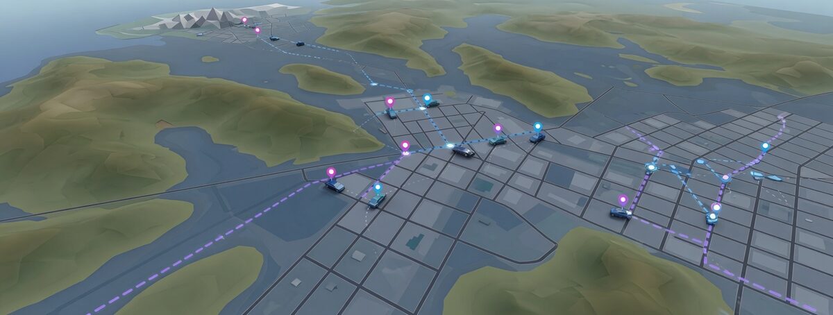 A tracking dashboard showing live vehicle locations on a map